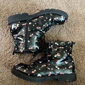 Girl Black Floral Boots